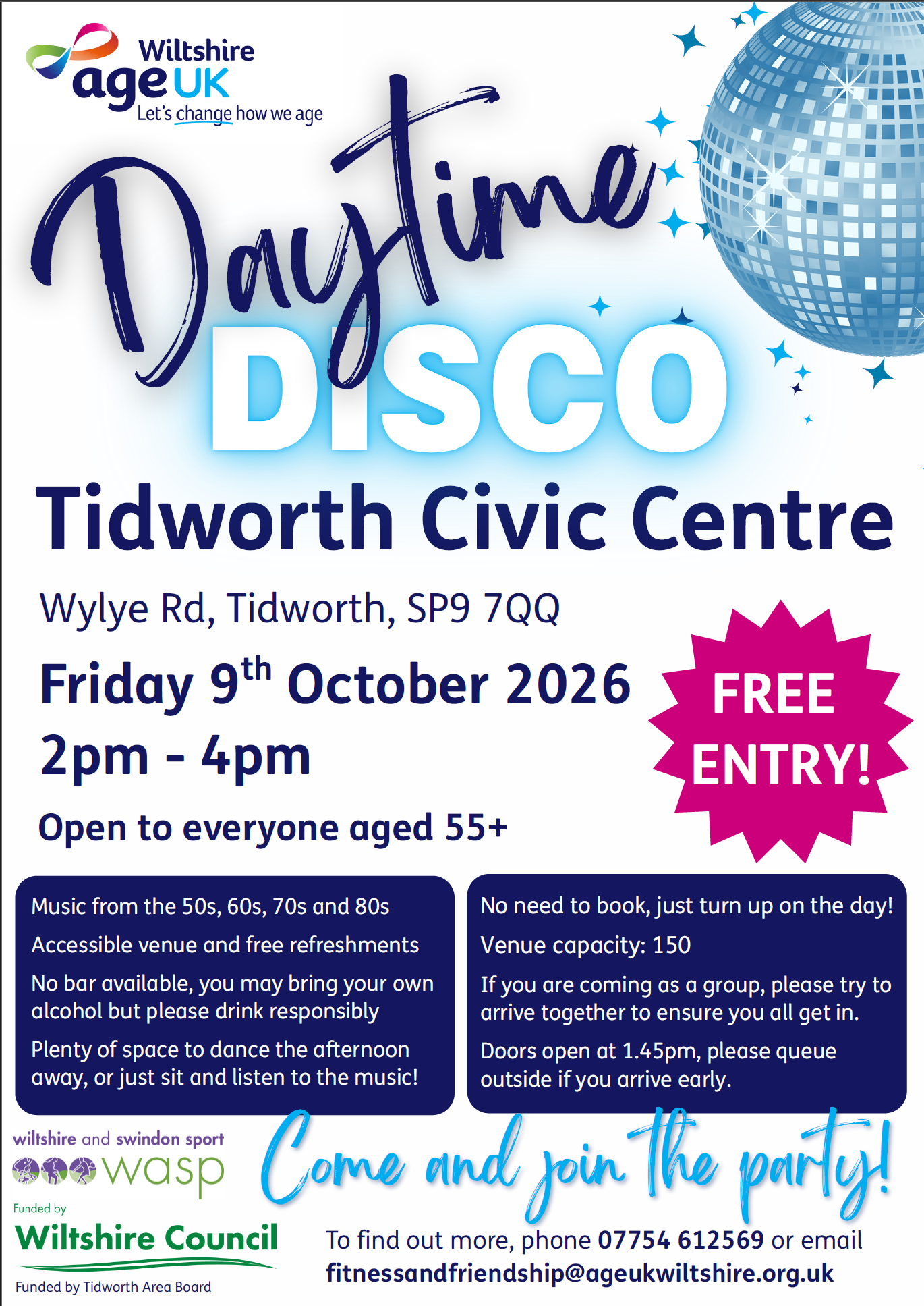 Wiltshire Age UK - Daytime Disco 2026 flyer